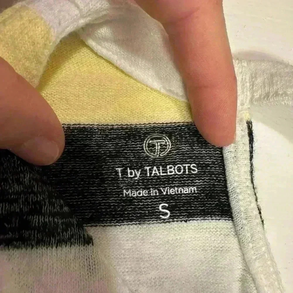 T by Talbots women’s small striped long sleeve shirt yellow white blue black - Picture 6 of 11